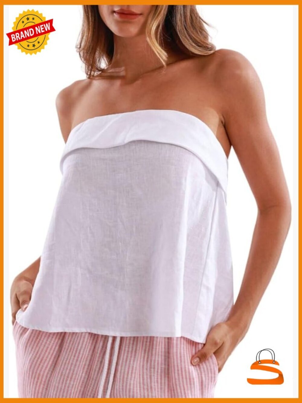 100% Linen Back-Tie Tube Top Sleeveless Summer Boho Blouse